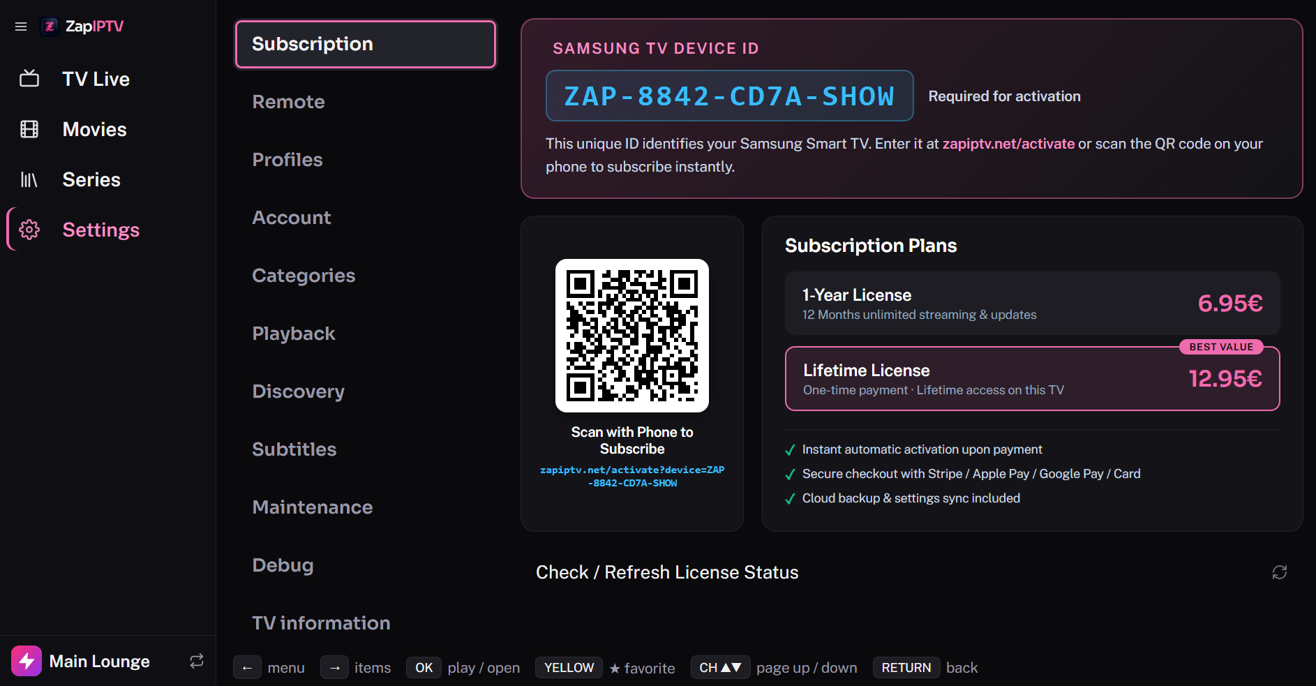 Settings & Activation